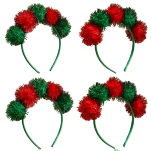 Christmas tinsel pom pom headband red green festive party hair hoop cute holiday accessory