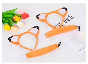 Cute fox ears headband and tail costume set animal cosplay party dress up accessories orange