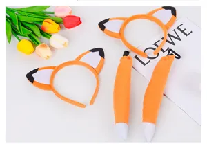 Plush fox ears headband and tail set for cute animal cosplay costumes and party dress up.