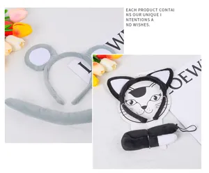 Cute cat mouse animal ear headband and plush tail costume set for party performance dress up