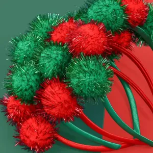 Christmas sparkly tinsel pom pom headband colorful holiday party hair hoop festive decorative props