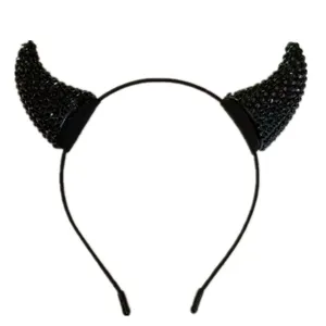 Halloween bandeau cornes de diable en strass noir accessoire cheveux mien vue principale