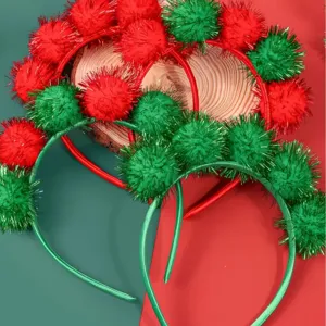 Christmas tinsel pompom headband festive party hair hoop cute holiday dress up accessory