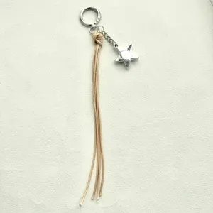 Minimalist braided leather rope star pendant car keychain bag accessory phone strap