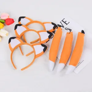 Cute Fox Ears Headband And Tail Set Plush Animal Cosplay Costume Hair Accessories For Party Women Girls