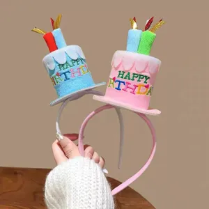 Cute LED birthday cake headband glowing party hair hoop cute velvet hair accessories gift