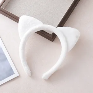 Serre-tête oreilles de chat en peluche blanche pour femme, accessoire mignon pour le visage.