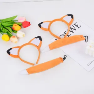 Cute plush fox ear headband and fluffy tail costume set, perfect for cosplay and parties.