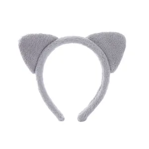 Serre-tête mignon en peluche d'oreilles de chat gris pour lavage de visage, accessoire doux.