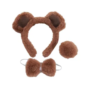 Plush bear ear headband detail showing soft furry texture and cute animal style design.