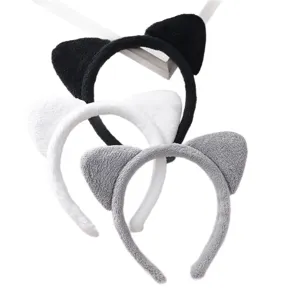 Bandeau oreilles de chat en flanelle douce, cerceau en peluche pour le lavage du visage quotidien.
