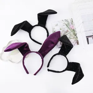 Cute plush bunny ear headband set, soft velvet fabric, perfect for parties and Halloween events.