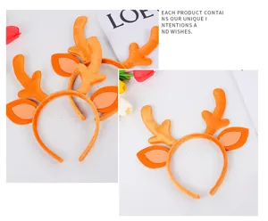 Cerchietto peluche con corna di renna arancione, materiale morbido e orecchie per festa di Natale.