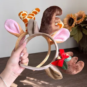 Serre-tête en peluche avec bois de renne pour fête de Noël, bandeau d'oreilles d'animal.