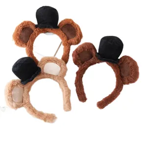 Cute plush bear ear headband with mini top hat for face washing, party, and daily wear.