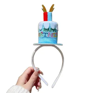 Birthday party cake headband LED glowing cute hair hoop for women celebration festival.