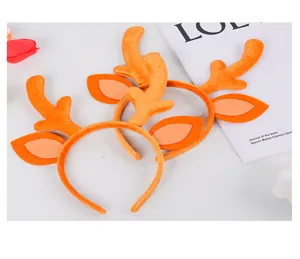 Cerchietto con corna di renna di peluche per festa di Natale, accessorio per capelli carino arancione.