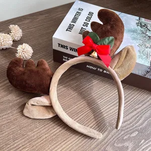 Cerceau de Cheveux en Peluche de Renne de Noël Mignon Dessin Animé Accessoires de Cheveux pour Femmes Bande de Cheveux de Fête