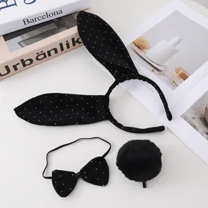 Black velvet bunny ears headband bow tie tail set cute party hair accessories for women.