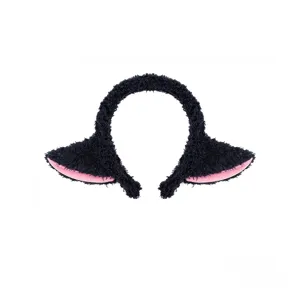 Black plush animal ears headband cute fluffy hair hoop sweet cartoon headwear for women