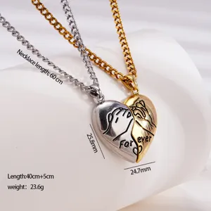 Couple magnetic heart necklace set in gold and silver, matching love pendant for lovers.