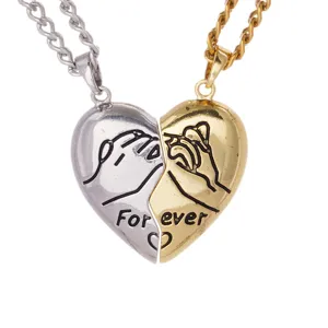 Couple magnetic heart necklace matching gold and silver stainless steel clavicle chain fashion jewelry