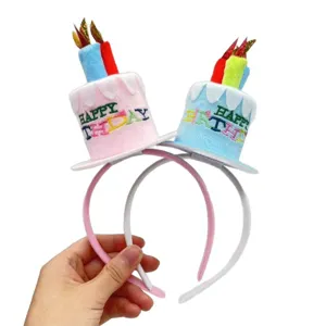 Birthday cake headband plush party hair accessories cute glowing candle headwear for kids women