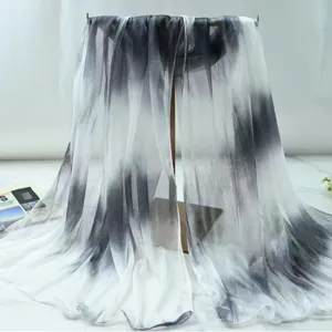 Details of the black and white gradient chiffon scarf, lightweight summer sun protection shawl.