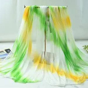 Gradient chiffon scarf for women, lightweight summer sun protection beach shawl, green.