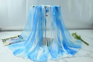 Gradient blue white chiffon scarf women summer long beach shawl fashion sun protection wrap