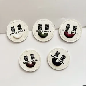Round PU Leather Embroidered Patch Smile Face Clothing Badge Decorative Applique For Clothes Bags Pants Hats