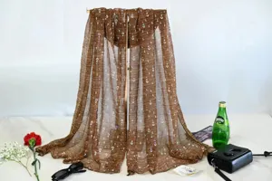 Chiffon metallic sequin pleated sun protection shawl, versatile beach scarf for summer.