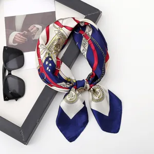 Silk square scarf 70cm fashion chain print luxury style neckerchief women elegant chic.