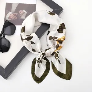 Elegant 70cm square silk scarf with vintage floral chain print, perfect for women's daily wear.