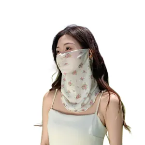 Summer floral print sun protection veil breathable neck guard riding mask for women