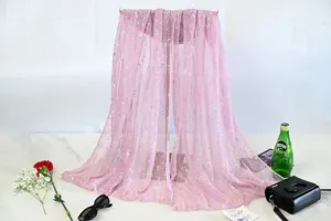 Pink sequined pleated chiffon scarf, delicate shimmering shawl for summer beach and daily wear.