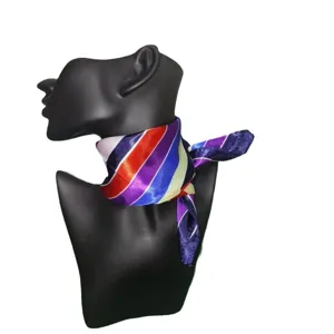 Sciarpa di seta donna quadrata foulard elegante righe diagonali colorate 50x50cm