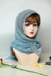 Chiffon sunscreen headscarf with gold sequins and pleats, versatile summer beach shawl.