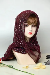 Summer chiffon sun protection shawl with gold sequins, pleated solid color headscarf fashion.