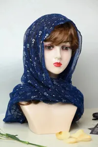 Summer blue sequin chiffon shawl and headscarf, versatile stylish beach wrap for women.