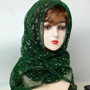 Women Chiffon Sun Protection Shawl Summer Solid Color Scarf Metallic Sequin Pleated Beach Headscarf Fashion Wrap