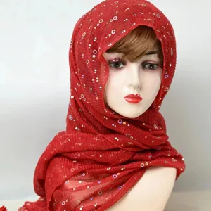 Red Chiffon Shimmer Crinkle Hijab Scarf Sunscreen Shawl for Women Summer Beach Wrap