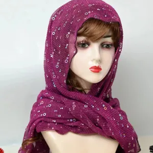 Purple pleated sequin chiffon shawl lightweight fashion headscarf for women summer beach wrap