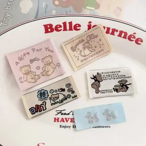 Cute cartoon cloth labels woven tags for clothing DIY decoration accessories cute bear cat