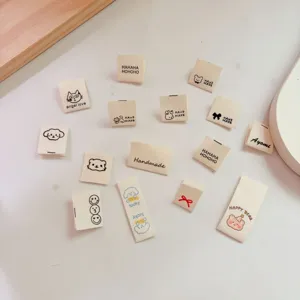 Cartoon cotton printed folded labels cute puppy bear cloth labels DIY handmade accessories