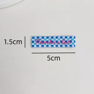 Blue checkerboard woven label clothing patch 5cm with thanks embroidery decoration accessories