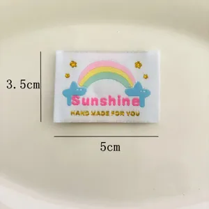Étiquette tissée arc-en-ciel fait main 5x3.5cm accessoire de couture pour sacs et vêtements