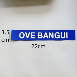 Blauer langer Stoffaufnäher mit weißen Buchstaben DIY dekoratives Zubehör für Jacken.