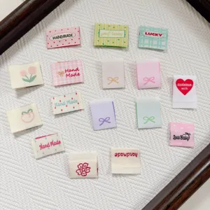 Korean Style Cute Bow Polka Dot Woven Labels DIY Handmade Garment Accessories For Clothing Bag Tags