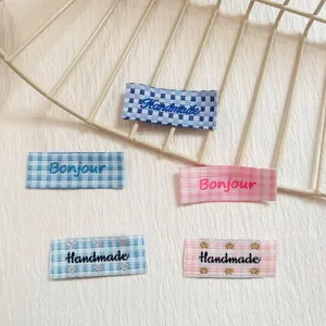 Korean style plaid fabric labels with handmade embroidery, DIY sewing clothing accessories.